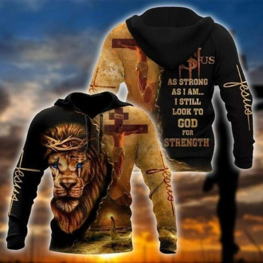 FUNSTUFFPRINT Lion Jesus 3D All Over Hoodie Jesus As Strong As I Am 3D Hoodie and Zip Hoodie