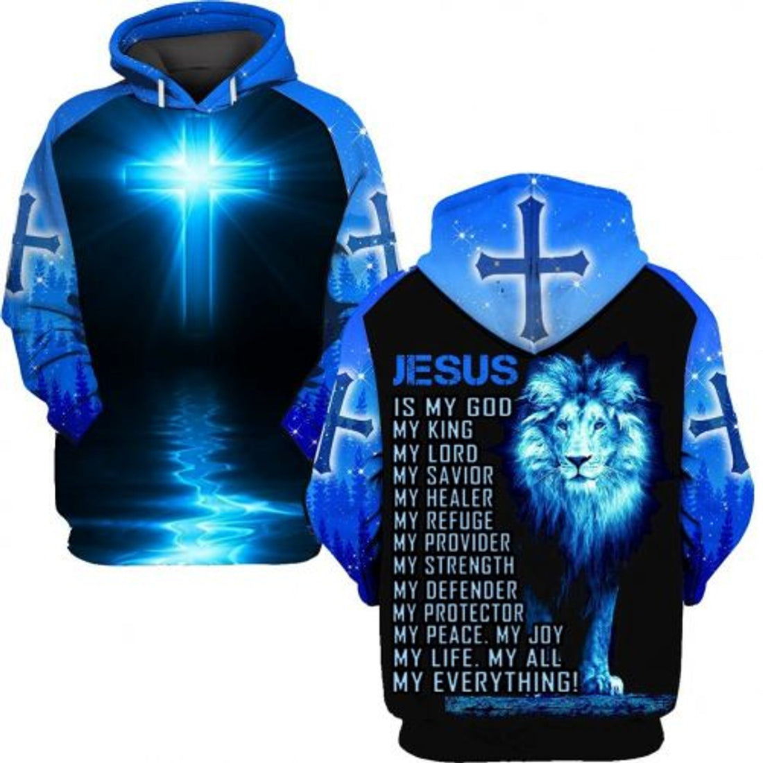 FUNSTUFFPRINT Lion Jesus Is My God My King My Lord My Savior My Healer 3D Hoodie and Zip Hoodie