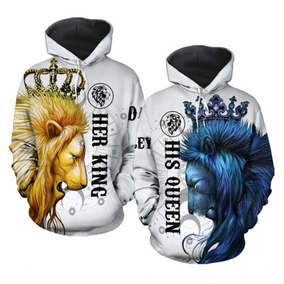 FUNSTUFFPRINT Personalized Lion Couple 3D All Over Hoodie His Queen Her King 3D Hoodie and Zip Hoodie