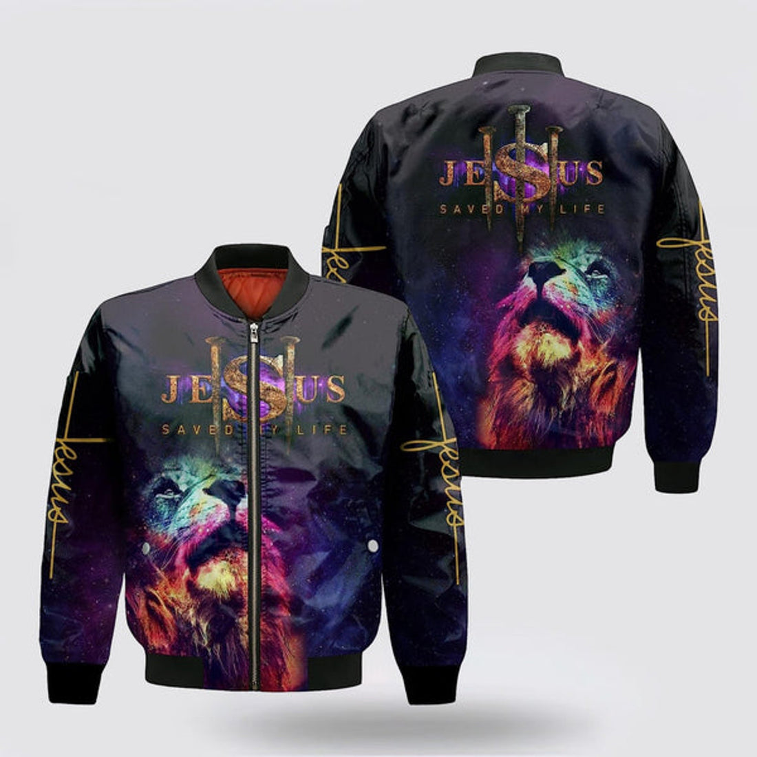 FUNSTUFFPRINT Lion Of Judah Jesus Saved My Life Bomber Jacket - Jesus Shirt for Men Women 3D Bomber Jacket