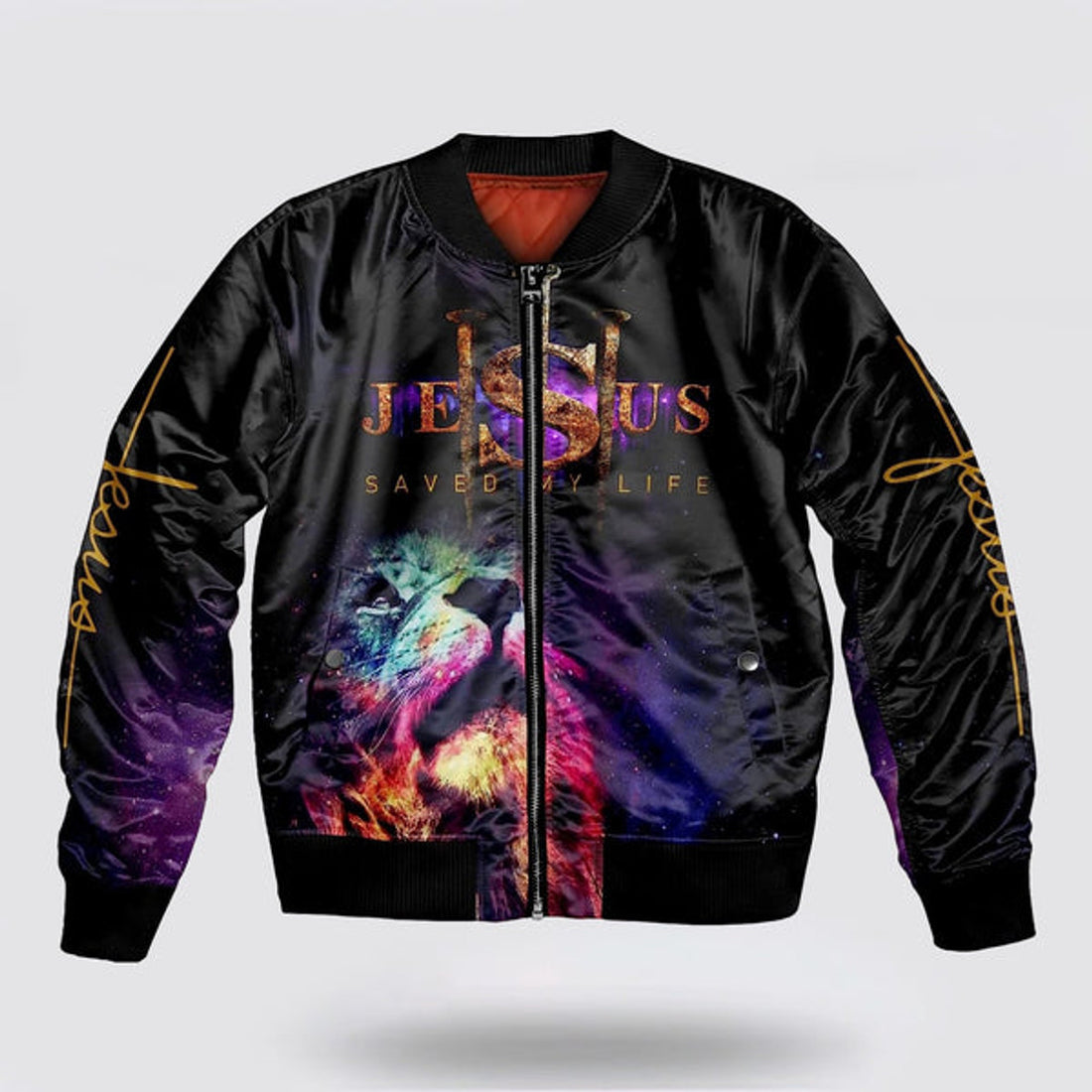 FUNSTUFFPRINT Lion Of Judah Jesus Saved My Life Bomber Jacket - Jesus Shirt for Men Women 3D Bomber Jacket