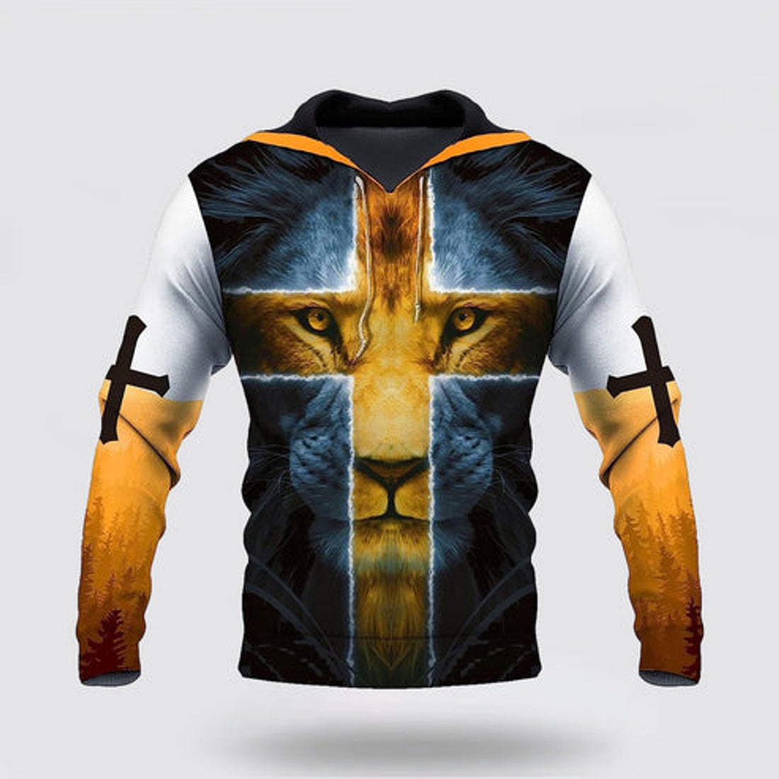 FUNSTUFFPRINT 3D Lion Yellow Cross Jesus Is My God 3D Hoodie and Zip Hoodie
