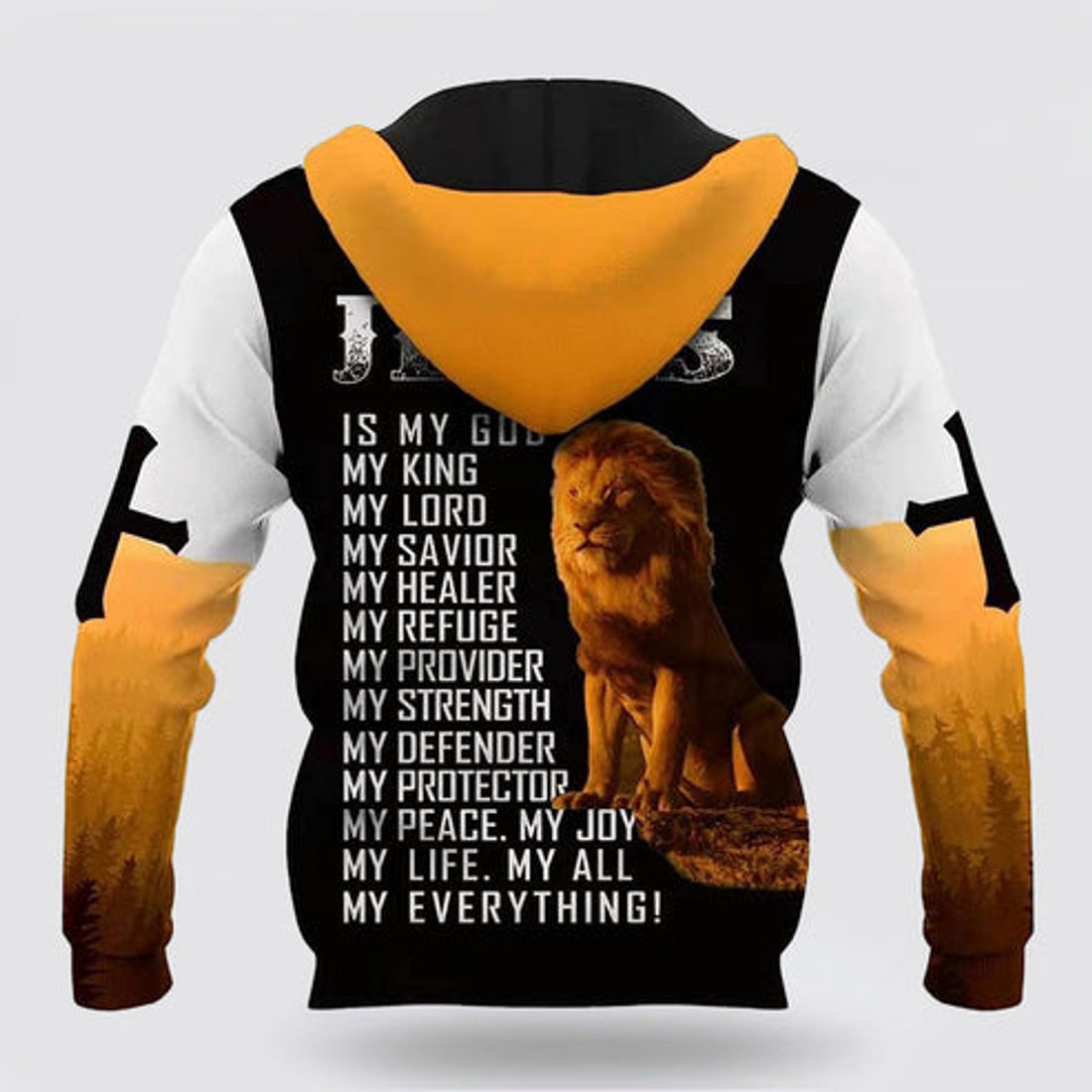 FUNSTUFFPRINT 3D Lion Yellow Cross Jesus Is My God 3D Hoodie and Zip Hoodie