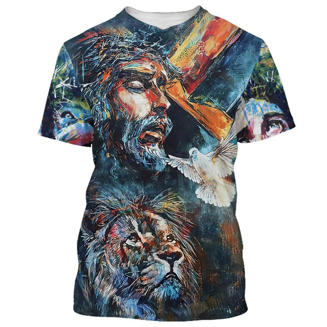 FUNSTUFFPRINT Lion And Jesus Christian 3D T-shirt