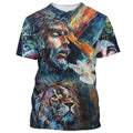 FUNSTUFFPRINT Lion And Jesus Christian 3D T-shirt