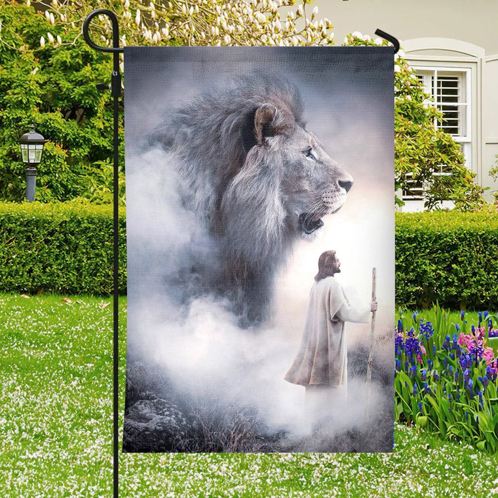 Lion And Jesus Flag, Christian's Flag, Garden Decor, Garden Flag Stand, Christian Flag, Scripture Flag, Garden Banner