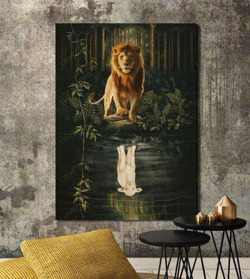 Lion And Sheep Awesome Reflection Canvas Wall Art - Christian Wall Posters - Religious Wall Decor