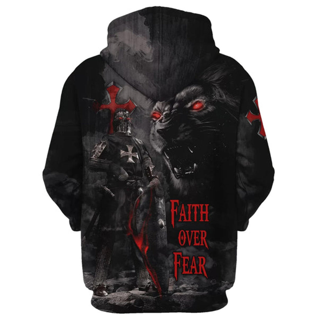 FUNSTUFFPRINT Lion Armor Knight Faith Over Fear Hoodie - Men & Women Christian 3D Hoodie and Zip Hoodie