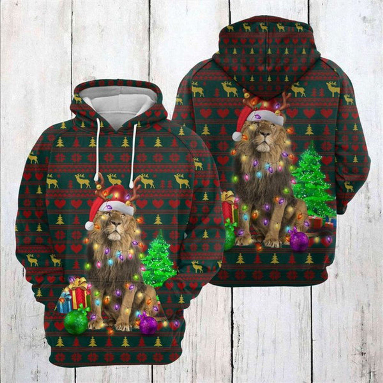 FUNSTUFFPRINT 3D Lion Christmas Beauty All Over 3D Hoodie and Zip Hoodie