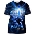FUNSTUFFPRINT Lion Cross Shelter In Grace Faith Over Fear Christian 3D T-shirt