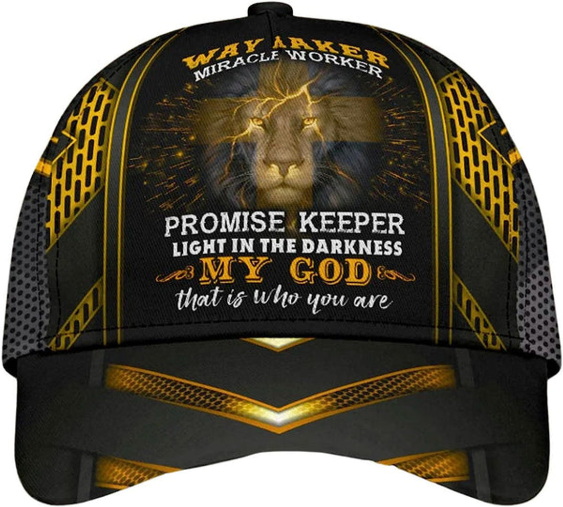 FUNSTUFFPRINT Lion Cross Way Maker, Miracle Worker, Promise Keeper All Over Print Baseball Cap - Christian Hats For Men Women