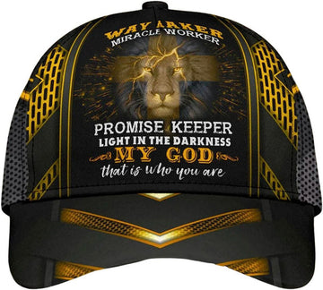 FUNSTUFFPRINT Lion Cross Way Maker, Miracle Worker, Promise Keeper All Over Print Baseball Cap - Christian Hats For Men Women