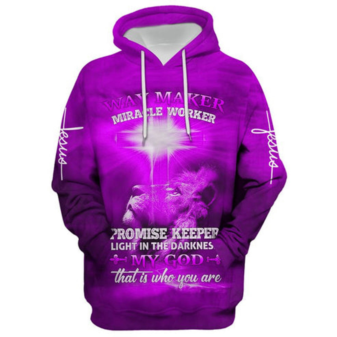 FUNSTUFFPRINT 3D Lion Cross Way Maker Miracle Worker Promise Keeper My God 3D Hoodie and Zip Hoodie