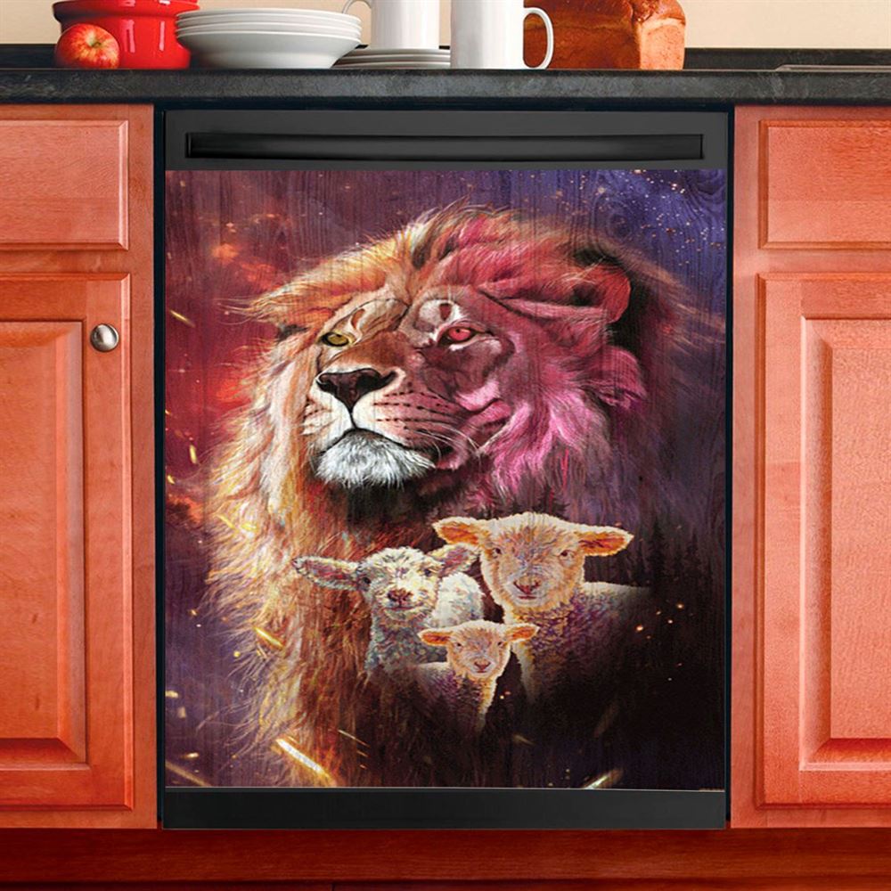 Lion Head Lamb Of God Dishwasher Cover, Lion Dishwasher Wrap, Christian Kitchen Decoration