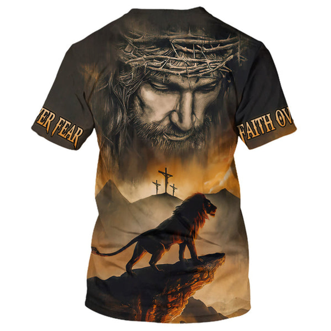 FUNSTUFFPRINT Lion Jesus Faith Over Fear Christian 3D T-shirt