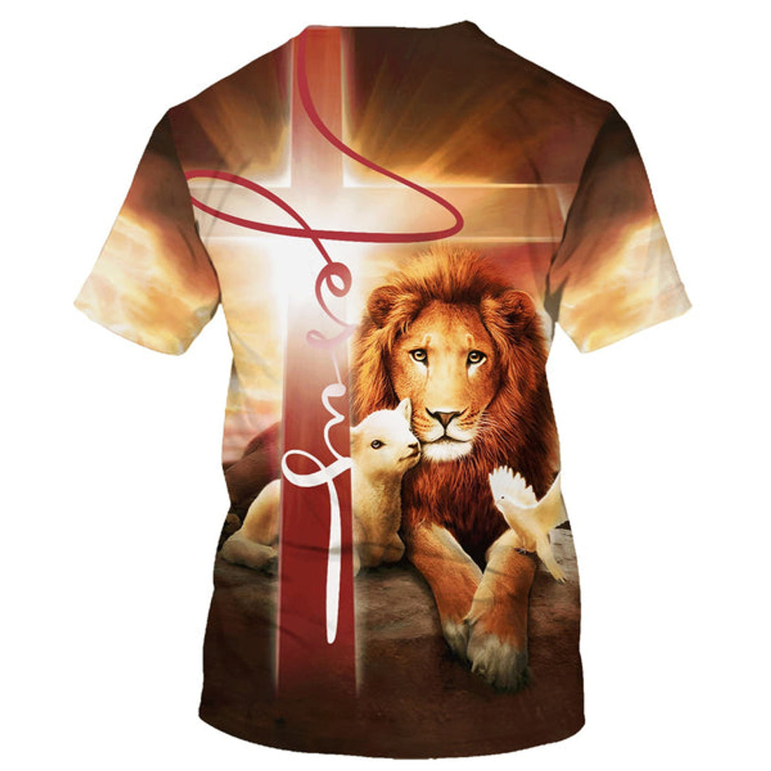 FUNSTUFFPRINT Lion Lamb And A Dove Christian 3D T-shirt