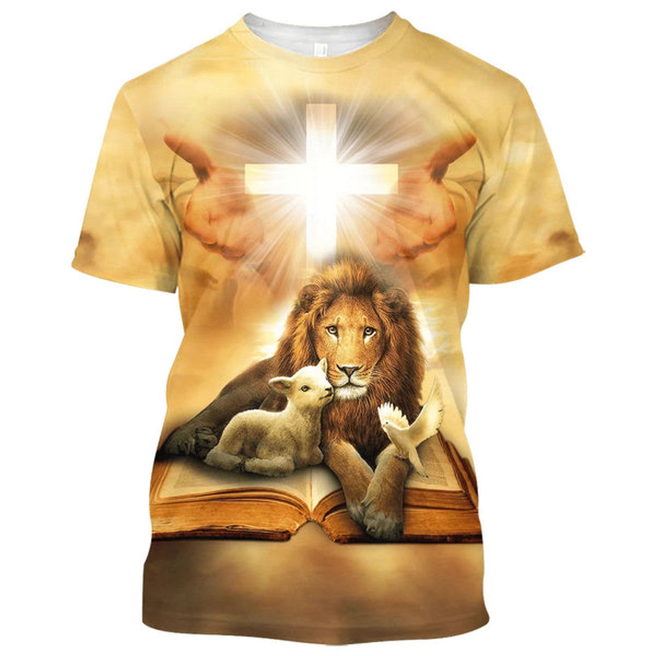 FUNSTUFFPRINT Lion Lamb And Dove Christian 3D T-shirt