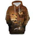 FUNSTUFFPRINT Lion Lamb Jesus Faith Over Fear Hoodie - Men & Women Christian 3D Hoodie and Zip Hoodie