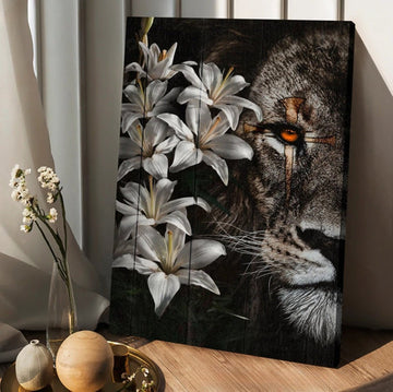 Lion Of Judah Amazing Lily Painting Unique Cross Canvas Wall Art - Christian Wall Posters - Religious Wall Decor
