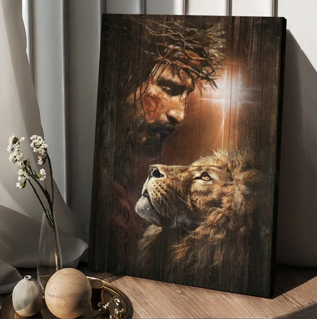 Lion Of Judah God Unique Cross Beautiful Night Canvas Wall Art - Christian Wall Posters - Religious Wall Decor