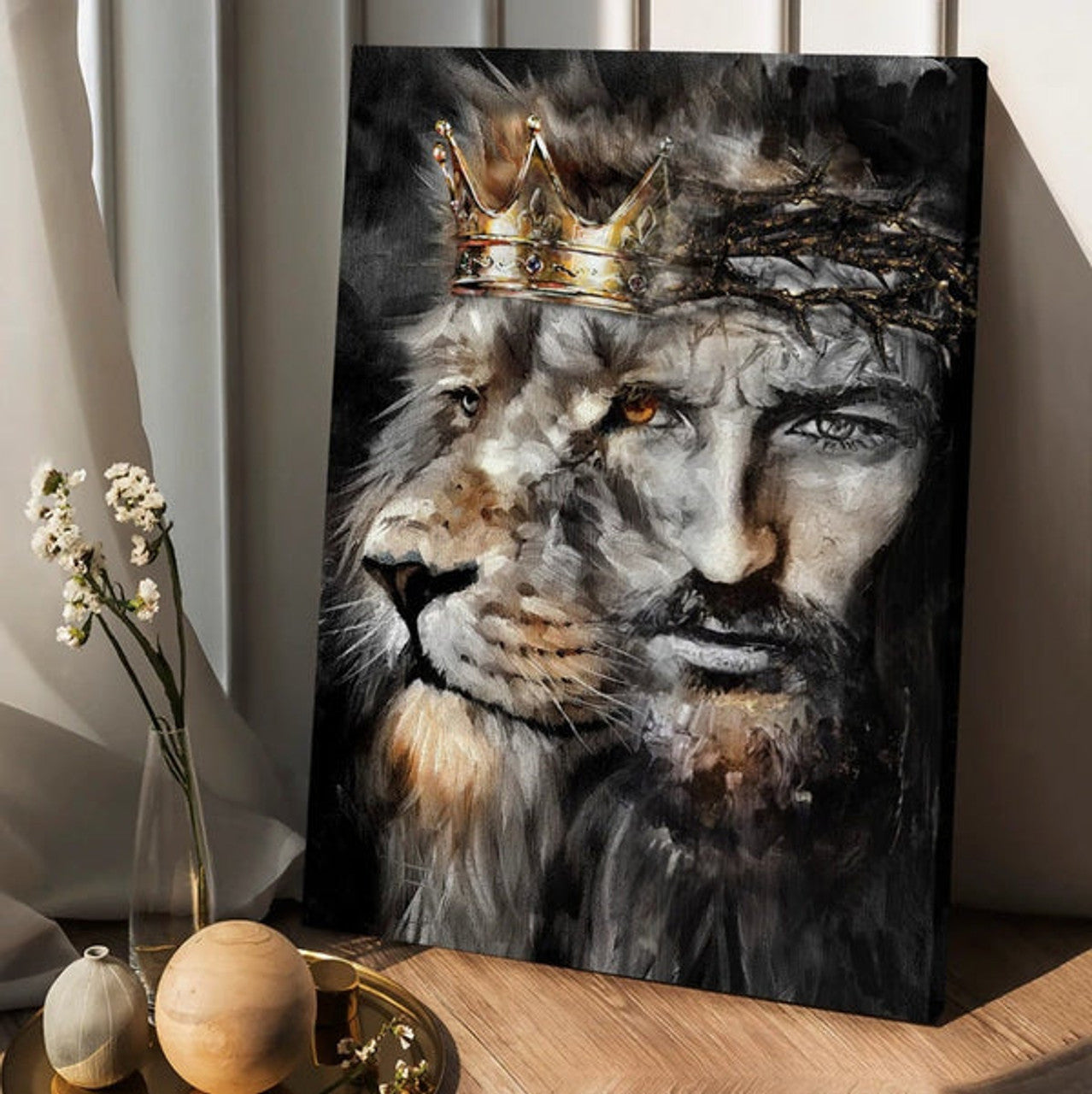 Lion Of Judah Jesus Painting - Unique Crown Canvas Wall Art - Christian Wall Posters - Religious Wall Decor