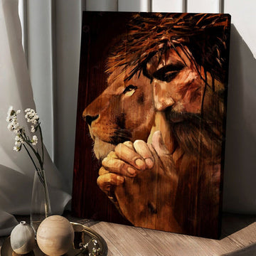 Lion Of Judah Jesus Painting Praying With God Canvas Wall Art - Christian Wall Posters - Religious Wall Decor