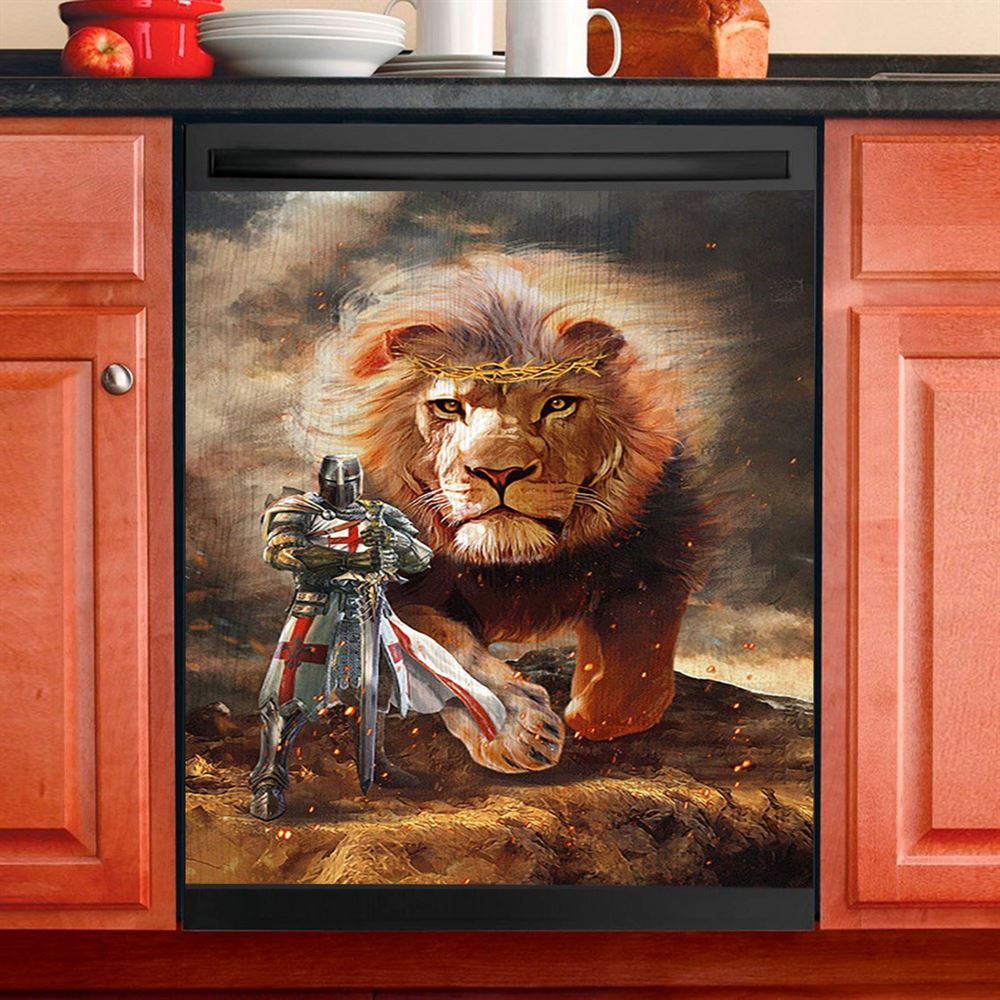 Lion Of Judah Knight Of God Dishwasher Cover, Lion Dishwasher Wrap, Christian Kitchen Decoration