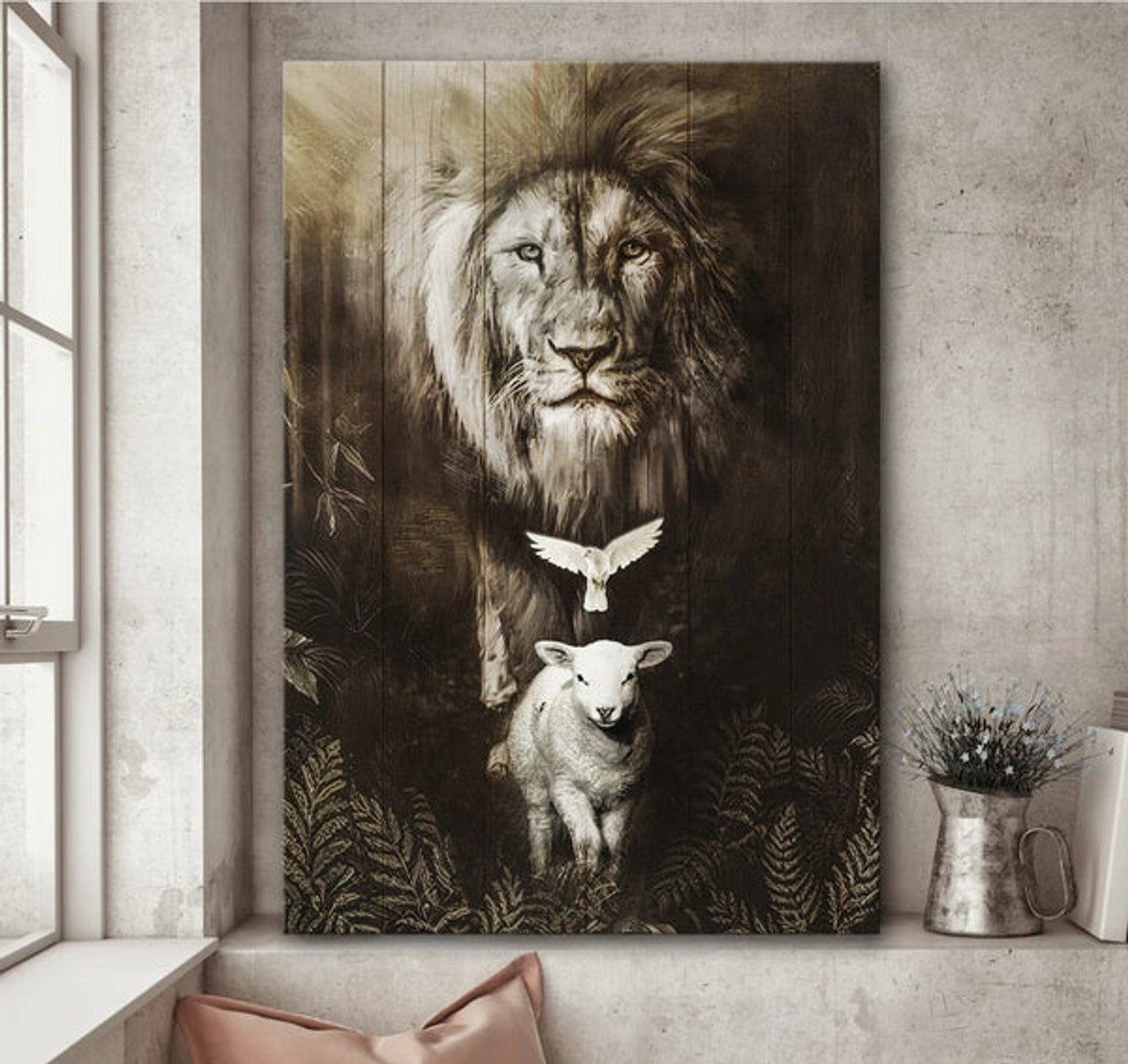 Lion Of Judah Lamb Of God Dove Canvas Wall Art - Christian Wall Posters - Religious Wall Decor