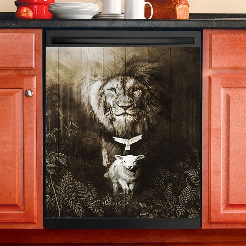 Lion Of Judah Lamb Of God Dove Dishwasher Cover, Lion Dishwasher Wrap, Christian Kitchen Decoration