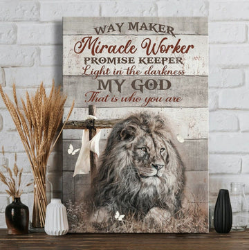 Lion Of Judah Wooden Cross Way Maker Miracle Worker Canvas Wall Art - Christian Wall Posters - Religious Wall Decor