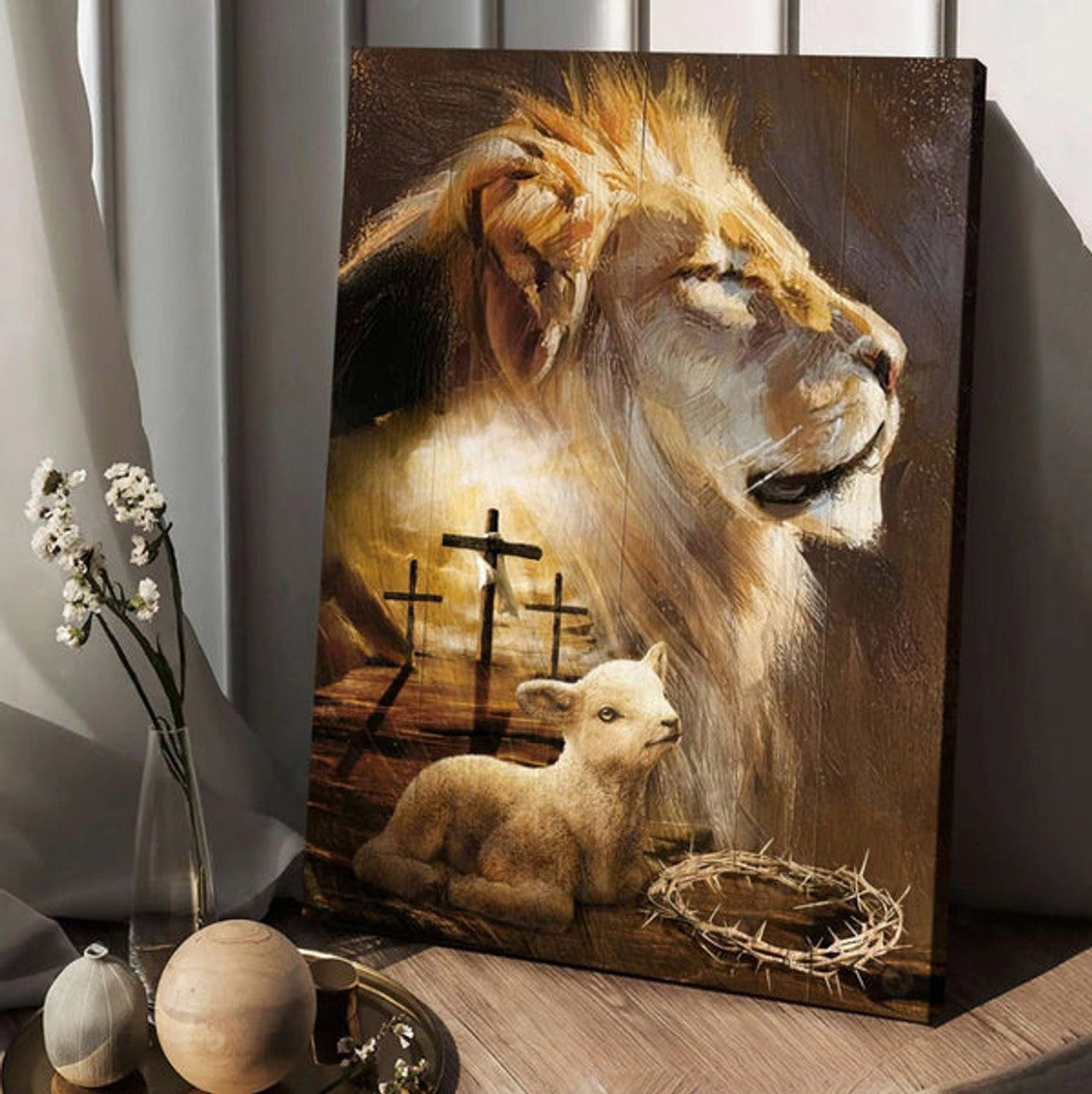 Lion Painting Lamb Drawing Cross Lion Of Judah Canvas Wall Art - Christian Wall Posters - Religious Wall Decor