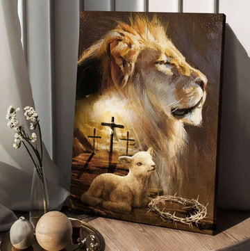 Lion Painting Lamb Drawing Cross Lion Of Judah Canvas Wall Art - Christian Wall Posters - Religious Wall Decor