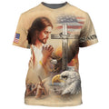 FUNSTUFFPRINT Lion Pray With Jesus On The Cross Christian 3D T-shirt