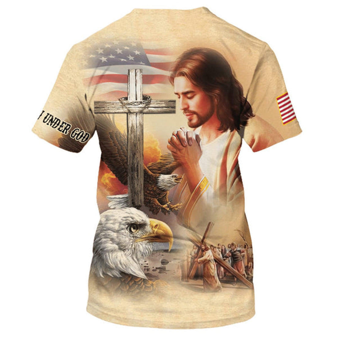 FUNSTUFFPRINT Lion Pray With Jesus On The Cross Christian 3D T-shirt