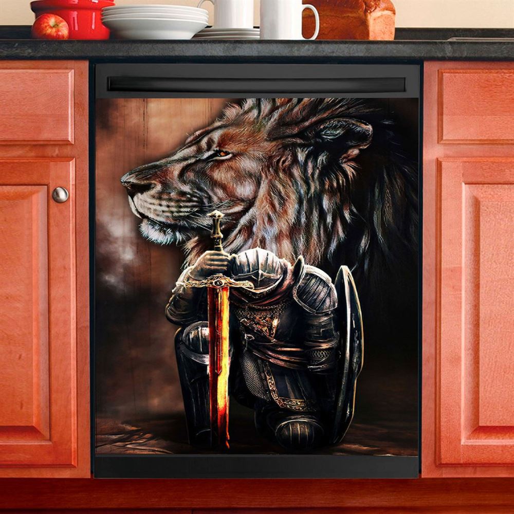 Lion &amp; Prayer Warrior Dishwasher Cover, Christian Dishwasher Wrap, Religious Kitchen Decoration