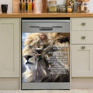 Lion Put On The Armor Of God Dishwasher Cover, Lion Dishwasher Wrap, Christian Inspirational Kitchen Decoration