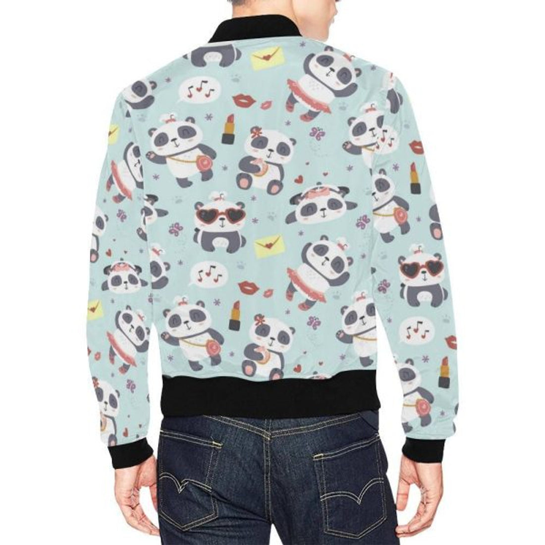 FUNSTUFFPRINTI Lips Panda Pattern Print Men's 3D Bomber Jacket