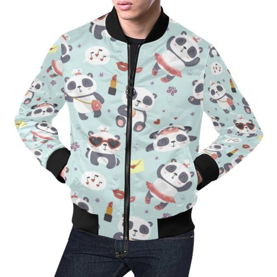 FUNSTUFFPRINTI Lips Panda Pattern Print Men's 3D Bomber Jacket