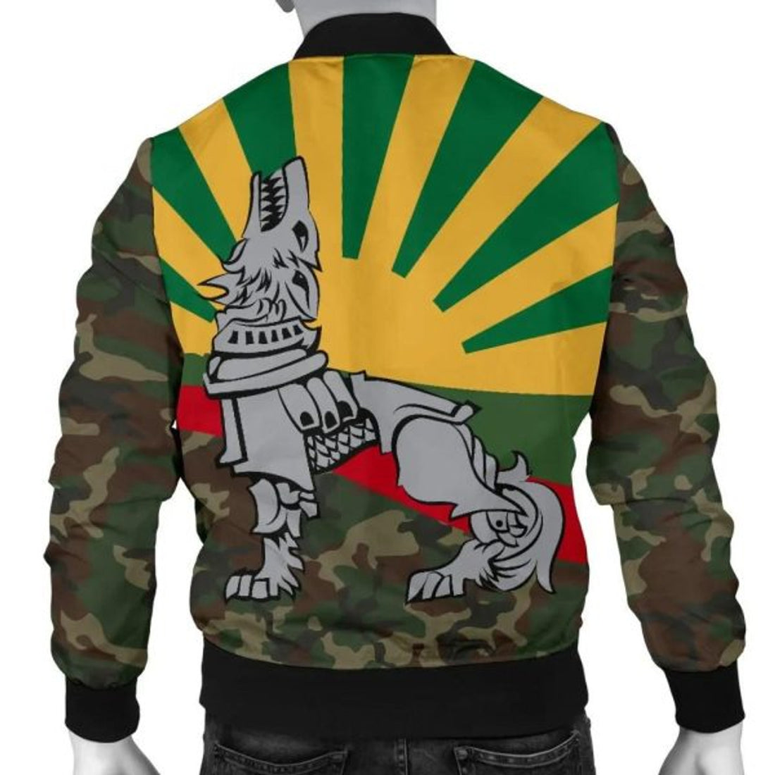 FUNSTUFFPRINTI Lithuania Men's Bomber Jacket Iron Wolf Bomber Jacket
