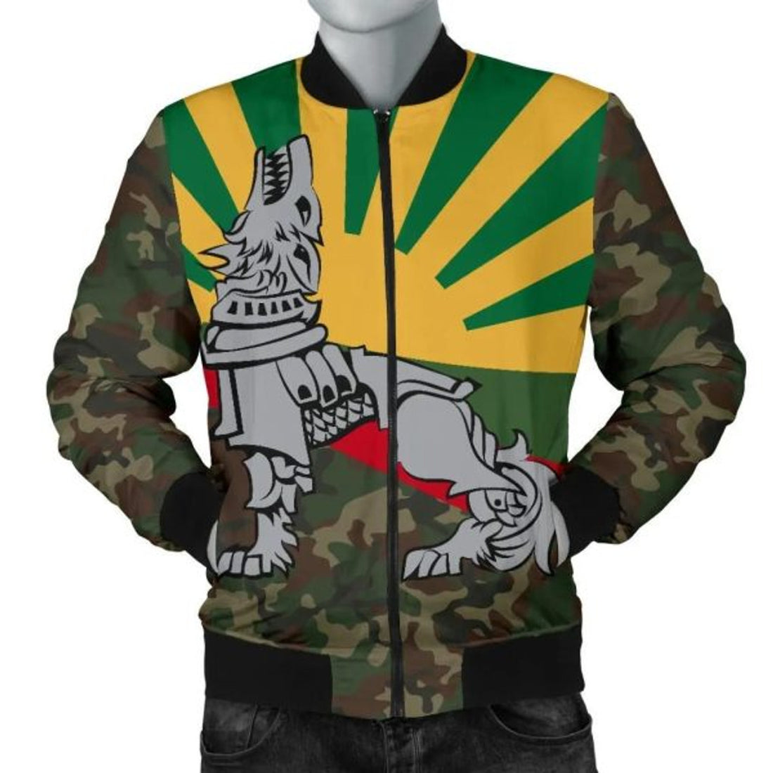 FUNSTUFFPRINTI Lithuania Men's Bomber Jacket Iron Wolf Bomber Jacket
