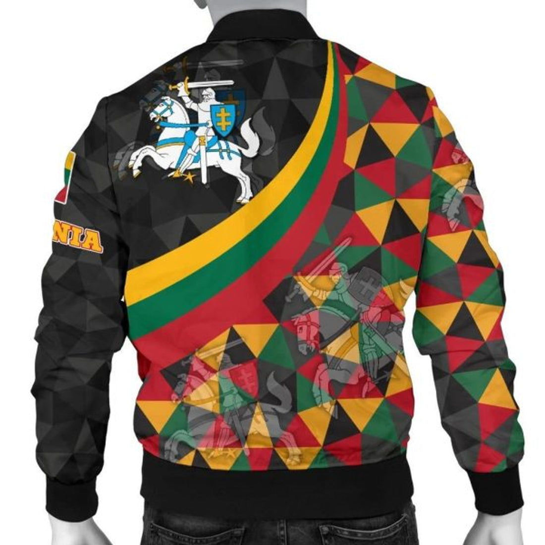 FUNSTUFFPRINTI Lithuania Men's Bomber Jacket - Lithuania Coat Of Arms with Flag Color - Bomber Jacket