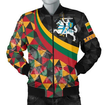FUNSTUFFPRINTI Lithuania Men's Bomber Jacket - Lithuania Coat Of Arms with Flag Color - Bomber Jacket