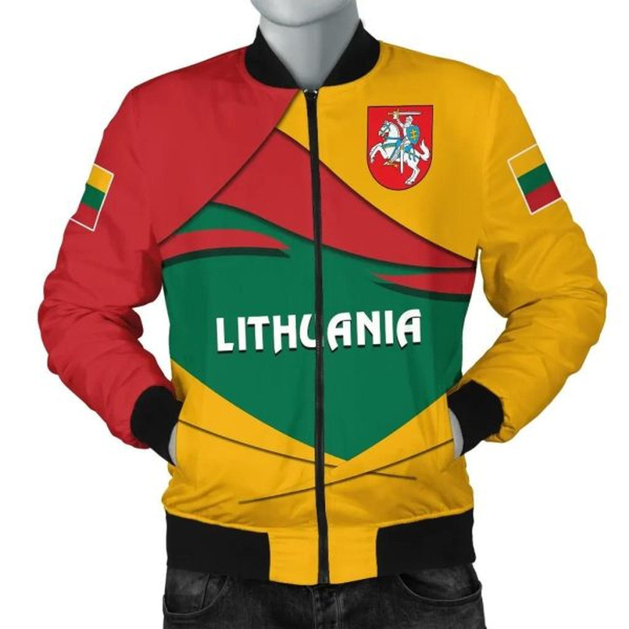 FUNSTUFFPRINTI Lithuania Men's Bomber Jacket - Lithuania Pride Bomber Jacket