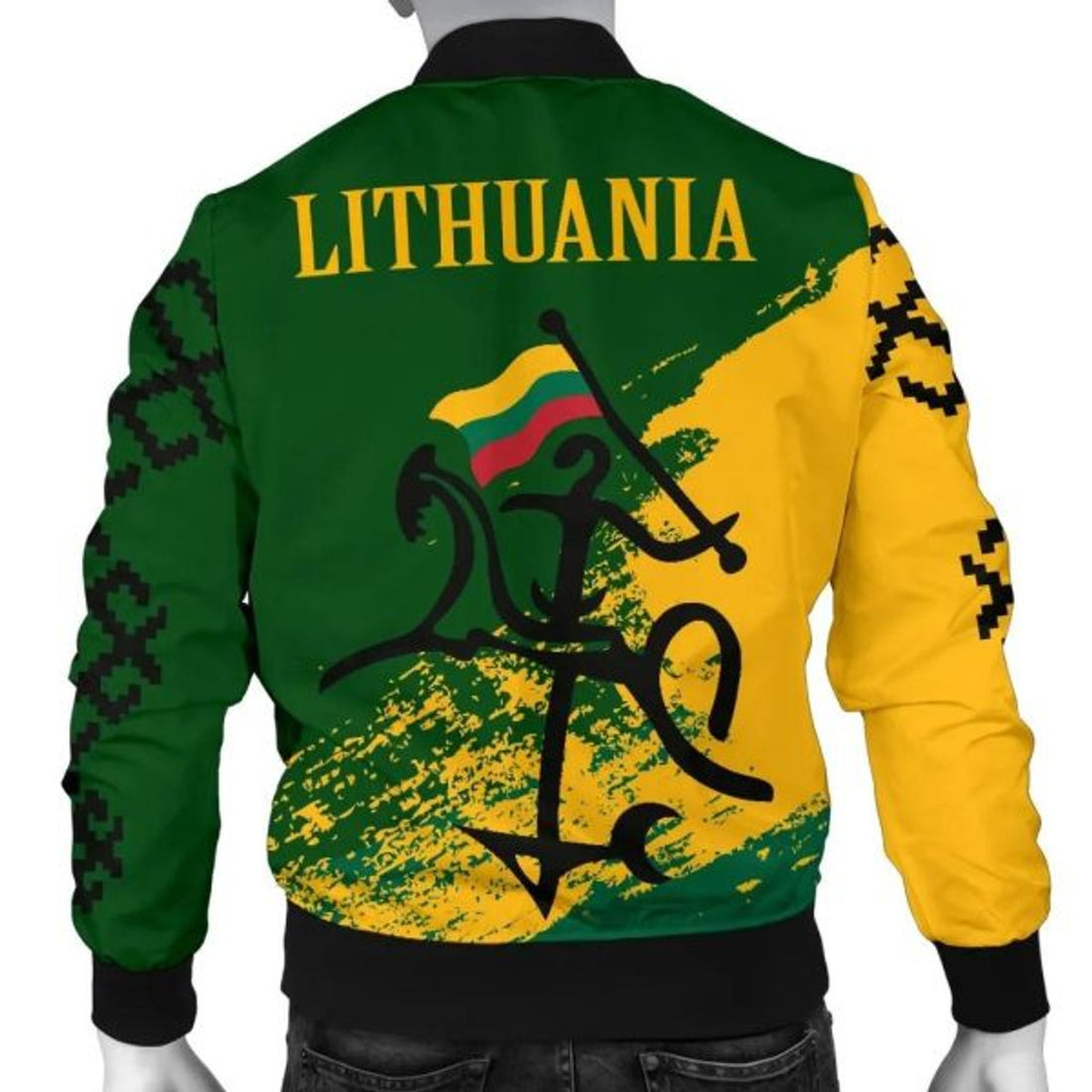 FUNSTUFFPRINTI Lithuania Men's Bomber Jacket - Lithuanian Tattoo Bomber Jacket