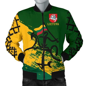FUNSTUFFPRINTI Lithuania Men's Bomber Jacket - Lithuanian Tattoo Bomber Jacket