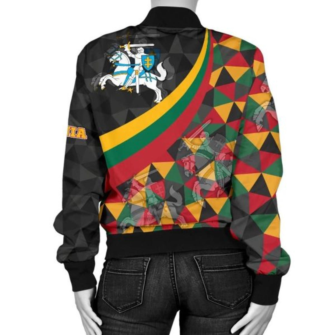 FUNSTUFFPRINTI Lithuania Women's Bomber Jacket - Lithuania Coat Of Arms with Flag Color - Bomber Jacket