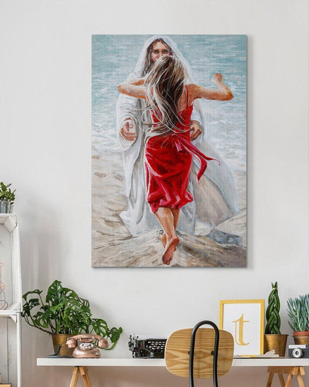 Little Girl Into The Arms Of Jesus Canvas Wall Art - Christian Wall Posters - Religious Wall Decor