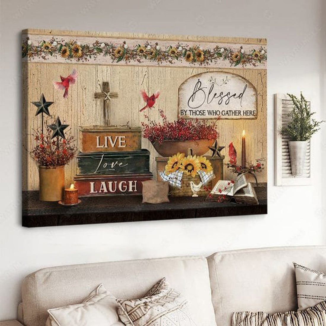 Live Love Laugh Blessed By Those Who Gather Here, Cardinal Bird, Poster Decor Poster and Canvas