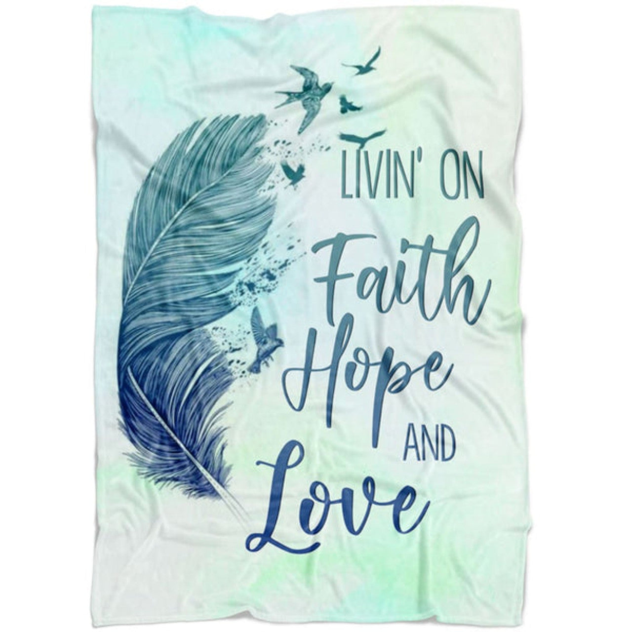 FUNSTUFFPRINT Living On Faith Hope And Love Fleece Blanket - Christian Blanket - Bible Verse Blanket