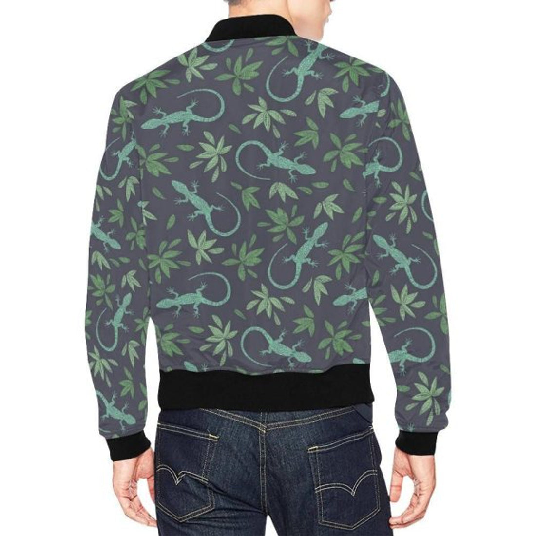 FUNSTUFFPRINTI Lizard Leaf Pattern Print Men's 3D Bomber Jacket